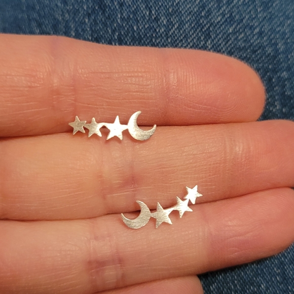 Jewelry - Set of cute stars and moon stainless steel stud earrings with plastic backing